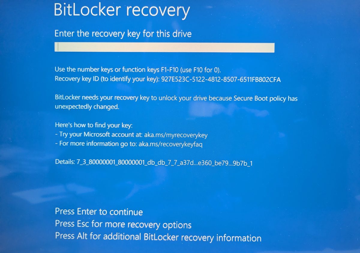 Bitlocker Recovery blue screen