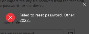 Failed to reset password. Other 2022..